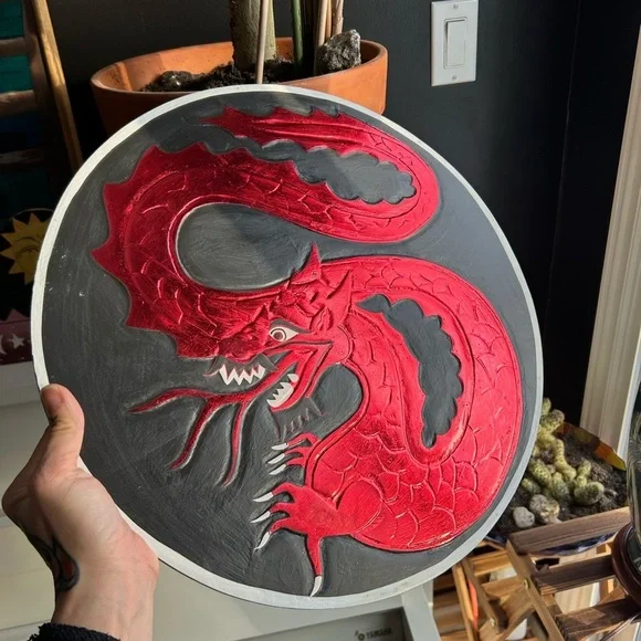 Vintage 15.75" Red and Black Dragon Fantasy Whimsy Wall Art Handcarved - Picture 3 of 16